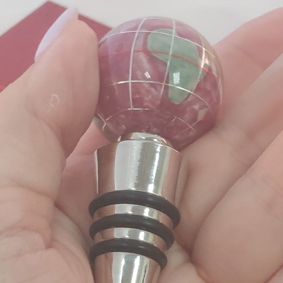 Wine Stopper Cork Around The World Glass Marble w/Case By Alexander Xalifano - Picture 8 of 9